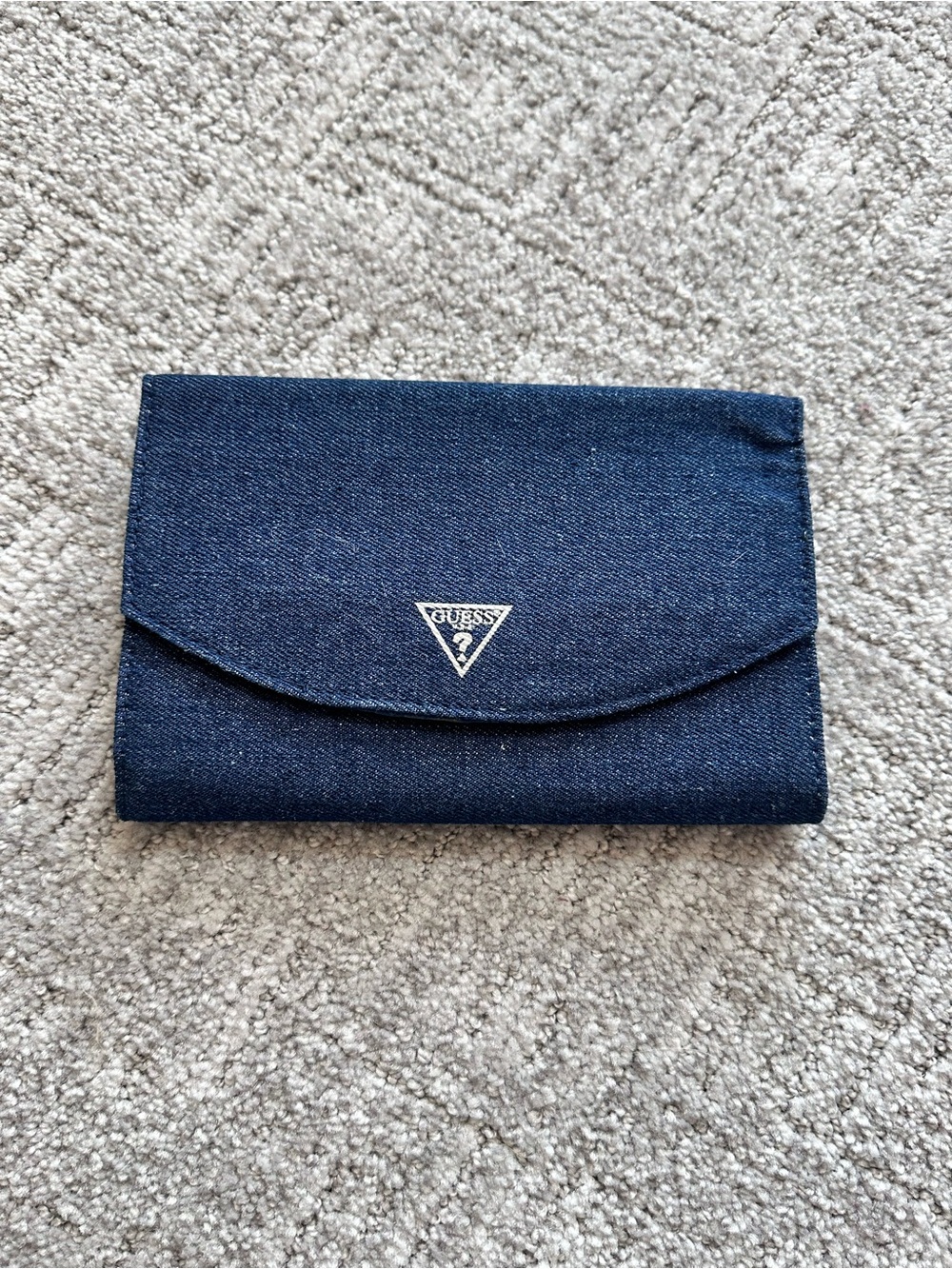 Guess Navy Denim Envelope Clutch Triangle Logo Structured Evening Bag - Picture 2 of 7